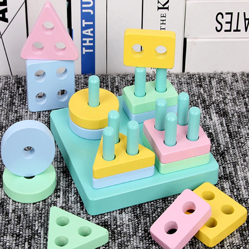 Montessori Toy Wooden Building Blocks Early Learning Educational Toys Color Shape Match Kids Puzzle Toys For Children Boys Girls - Image 4
