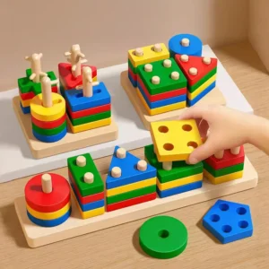 Montessori Toy Wooden Building Blocks Early Learning Educational Toys Color Shape Match Kids Puzzle Toys For Children Boys Girls