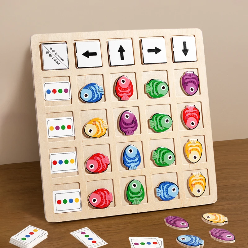Children's Wooden Montessori Toys Kids Logical Thinking Training Direction Color Cognition Educational Battle Battle Board Game - Image 2