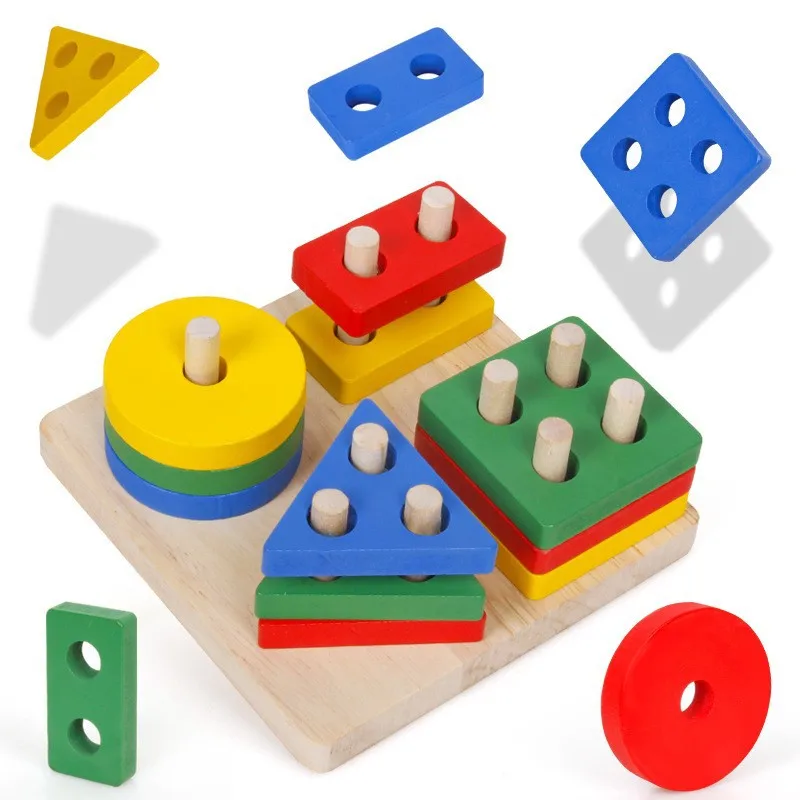 Montessori Toy Wooden Building Blocks Early Learning Educational Toys Color Shape Match Kids Puzzle Toys For Children Boys Girls - Image 6