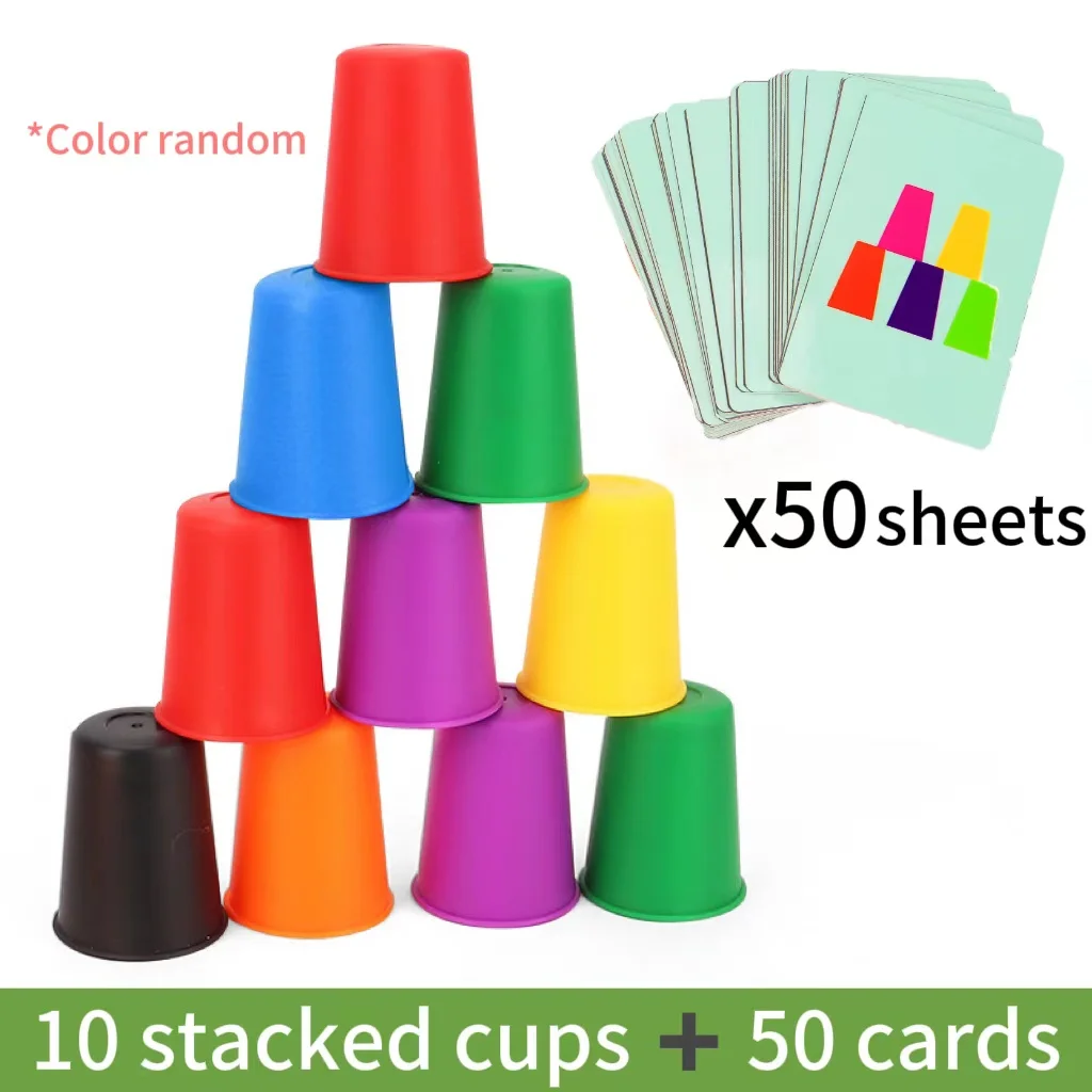 Montessori Toys Mini Stack Cup Game With Card Educational Intellectual Enlightenment Color Cognition Logic Training Children - Image 6