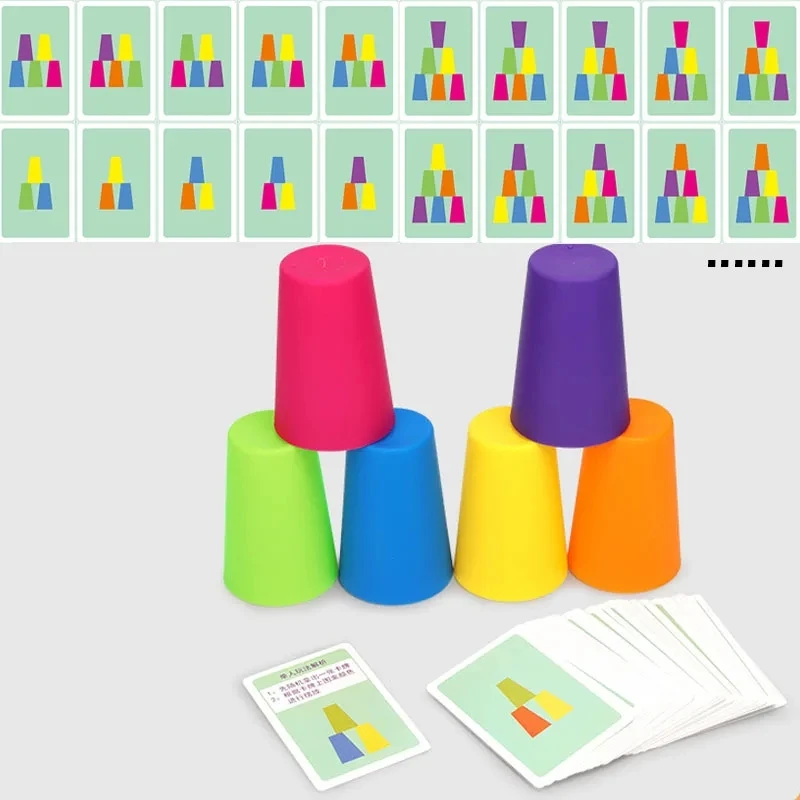 Montessori Toys Mini Stack Cup Game With Card Educational Intellectual Enlightenment Color Cognition Logic Training Children - Image 3