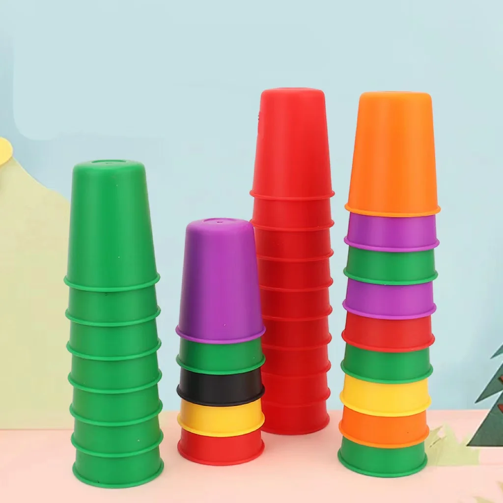 Montessori Toys Mini Stack Cup Game With Card Educational Intellectual Enlightenment Color Cognition Logic Training Children - Image 2