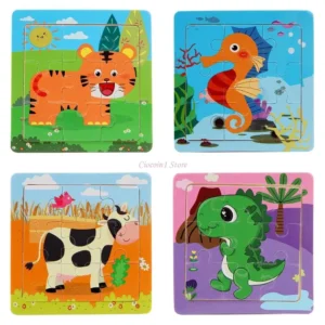 Y1UB 9Pcs Early Education Animal Puzzles Learning Playset Toy Set Educational Game