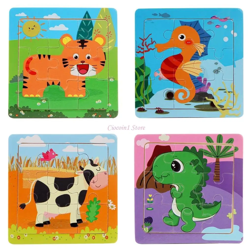 Y1UB 9Pcs Early Education Animal Puzzles Learning Playset Toy Set Educational Game