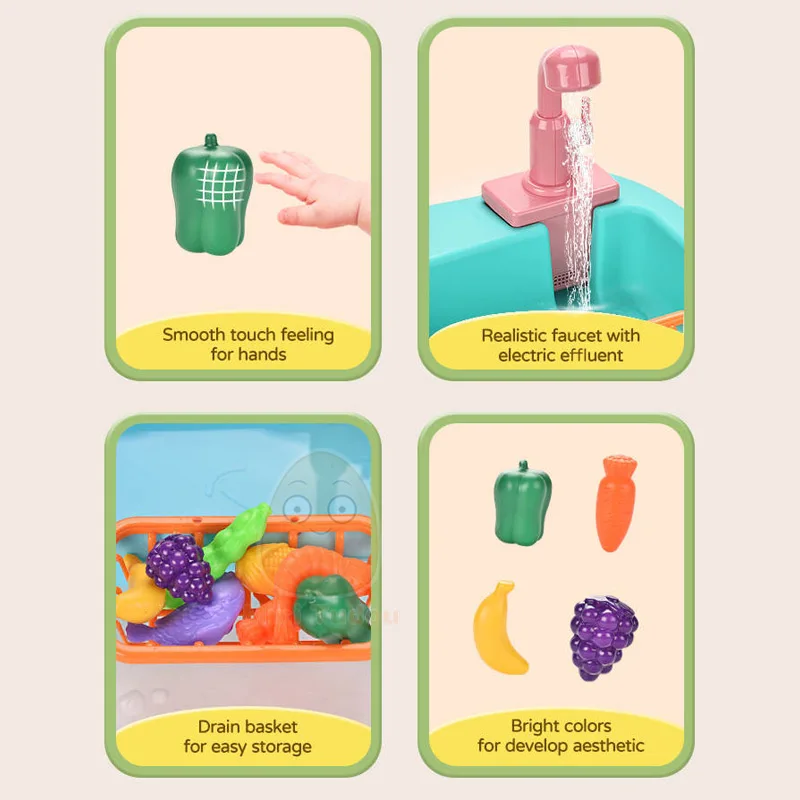 Kids Toy Pretend Play Kitchen Electirc Water Machine Wash Fruit Vegetable Game Early Educational Toys For Children Birthday Gift - Image 4