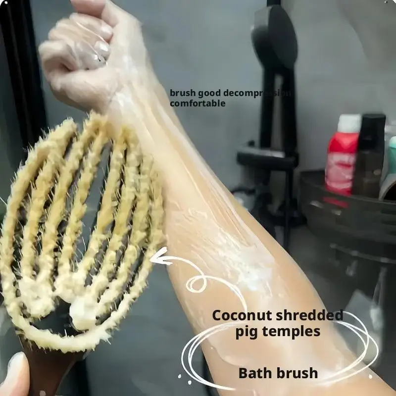 Coconut Bristle Bath Brush,Long Handle Shower Brush,Bath Body Brush For Wet Brushing,Improves Blood Circulation,Exfoliating Skin - Image 6