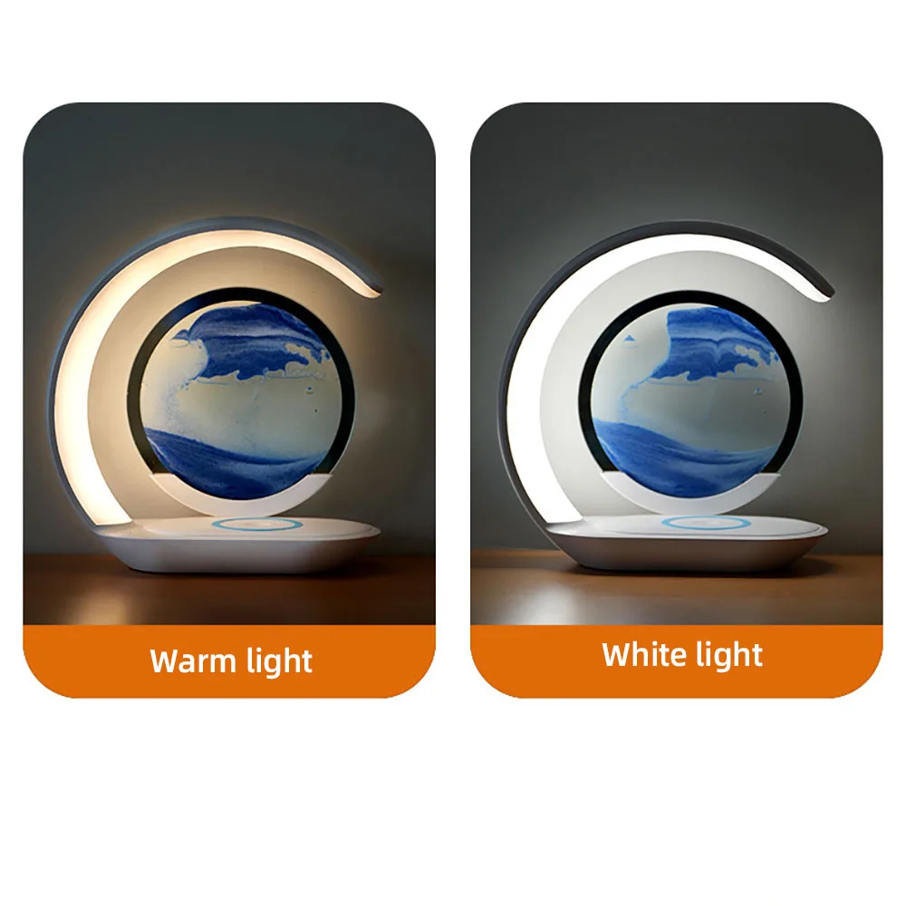 Quicksand Table Lamp USB Wireless Charging Desk Lamp 3D Hourglass Ornaments Sand Painting Night Light for Office Room Decoration - Image 5