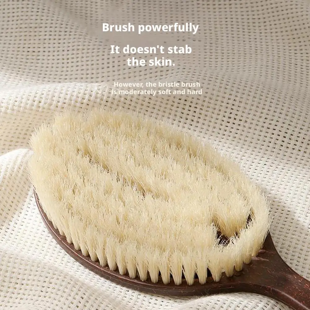 Coconut Bristle Bath Brush,Long Handle Shower Brush,Bath Body Brush For Wet Brushing,Improves Blood Circulation,Exfoliating Skin - Image 4