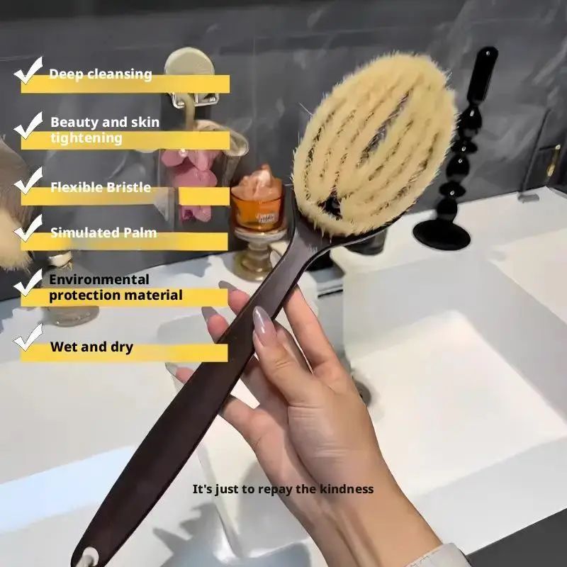 Coconut Bristle Bath Brush,Long Handle Shower Brush,Bath Body Brush For Wet Brushing,Improves Blood Circulation,Exfoliating Skin - Image 2