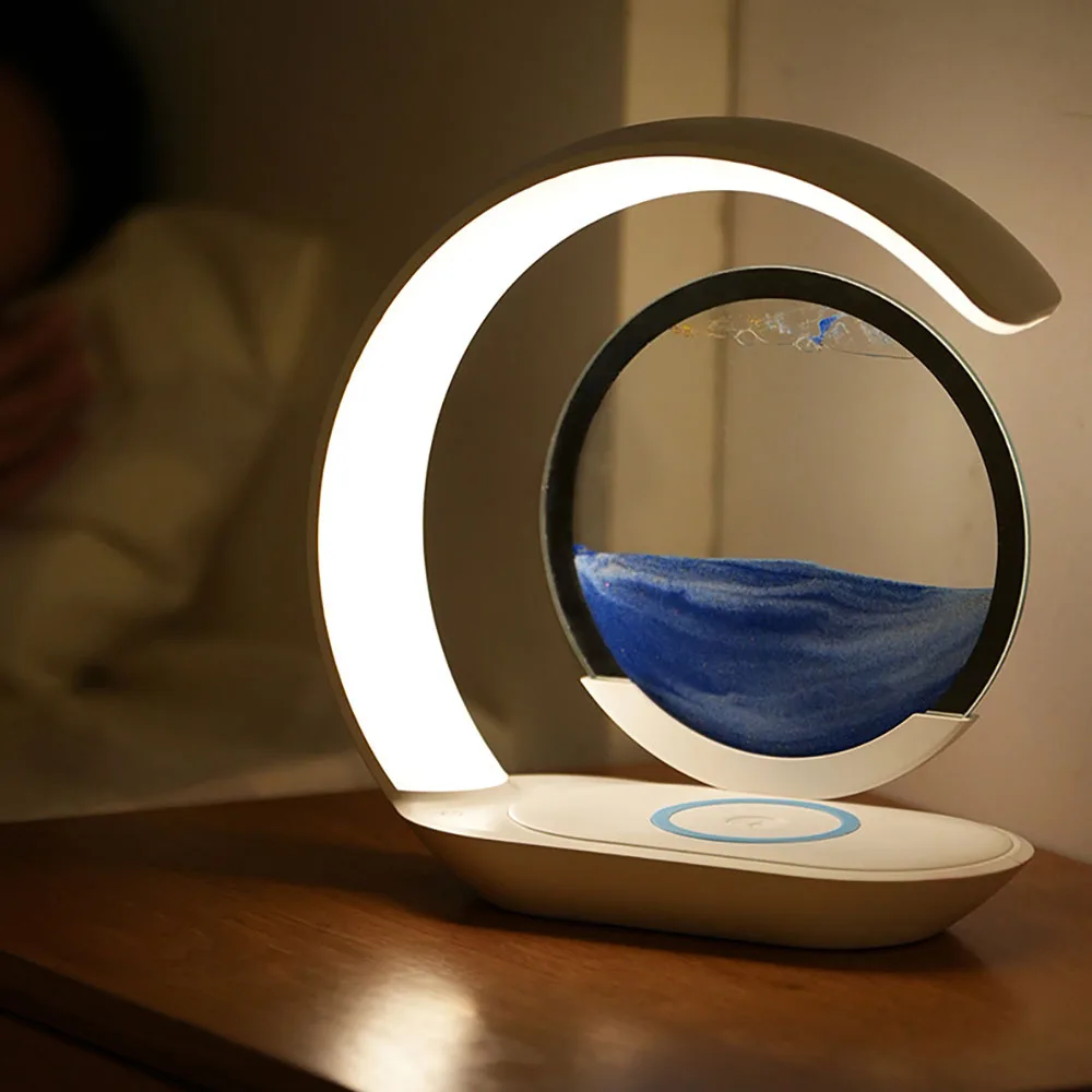 Quicksand Table Lamp USB Wireless Charging Desk Lamp 3D Hourglass Ornaments Sand Painting Night Light for Office Room Decoration - Image 6