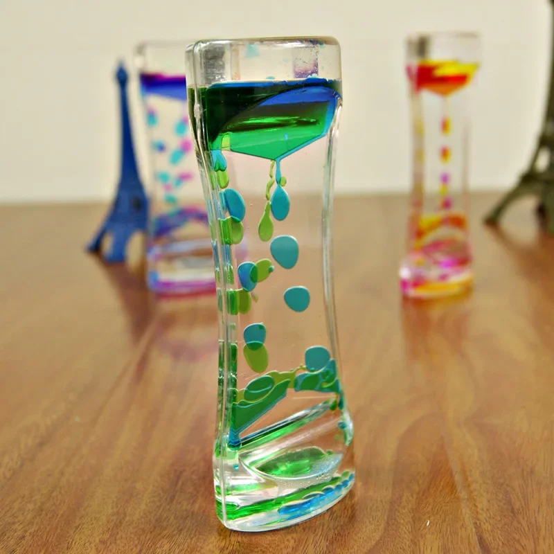 Hourglass Timer Double Colors Oil Hourglass Liquid Floating Motion Bubbles Timer Desk Decors Descending Sensory Bubbles Kids Toy - Image 4