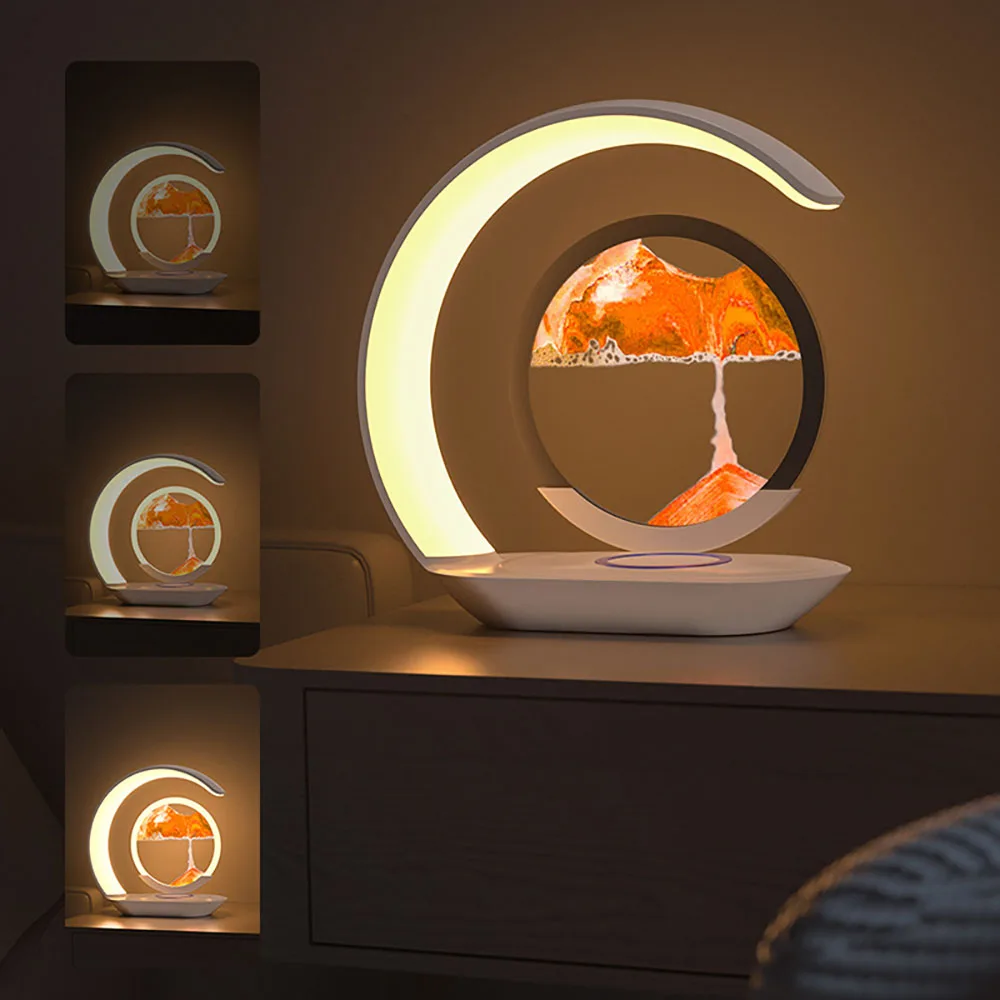 Quicksand Table Lamp USB Wireless Charging Desk Lamp 3D Hourglass Ornaments Sand Painting Night Light for Office Room Decoration - Image 3