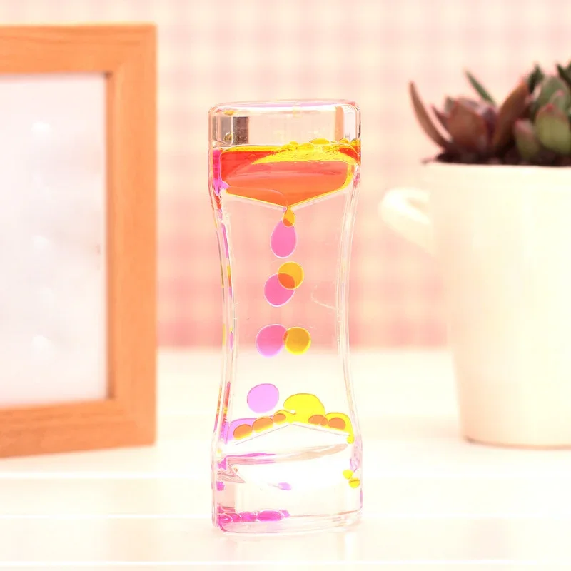 Hourglass Timer Double Colors Oil Hourglass Liquid Floating Motion Bubbles Timer Desk Decors Descending Sensory Bubbles Kids Toy - Image 3