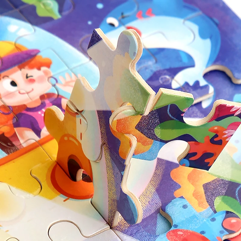 60PCS Wooden Jigsaw Color 3D Puzzle Cartoon Characters Animal Early Educational Learning Logical Thinking Focus Puzzle Toys Gift - Image 5