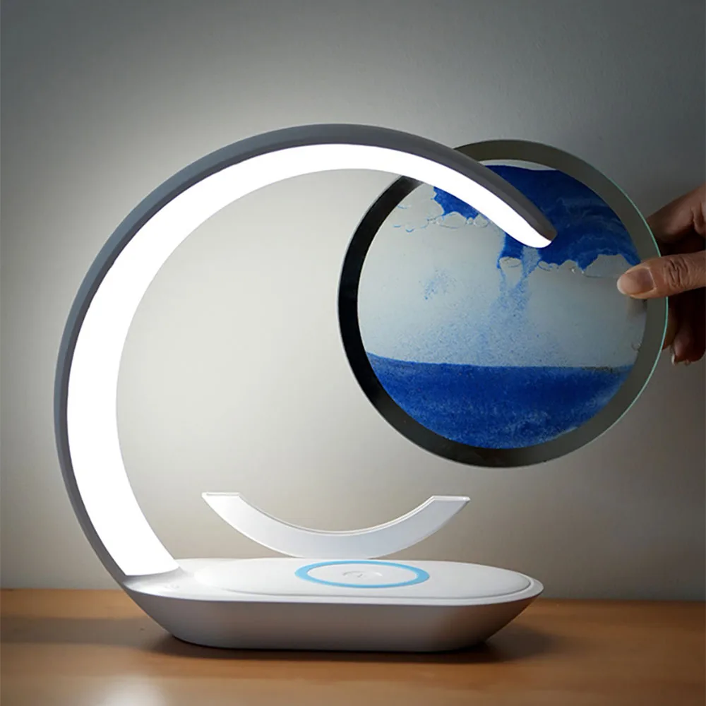 Quicksand Table Lamp USB Wireless Charging Desk Lamp 3D Hourglass Ornaments Sand Painting Night Light for Office Room Decoration - Image 2