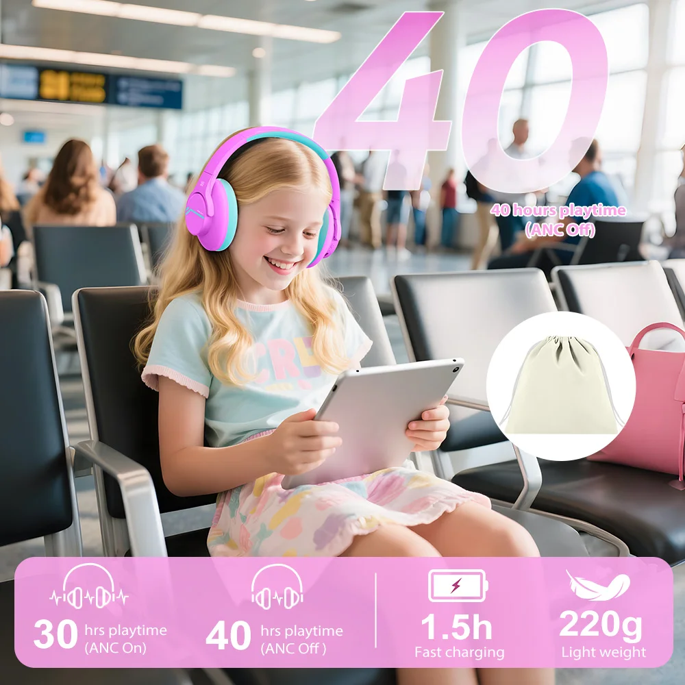 ANC Kids Wireless Headphones Noise Cancelling Bluetooth Earphones For School Travel Soundproof Headset Kids Protection Hearing - Image 5