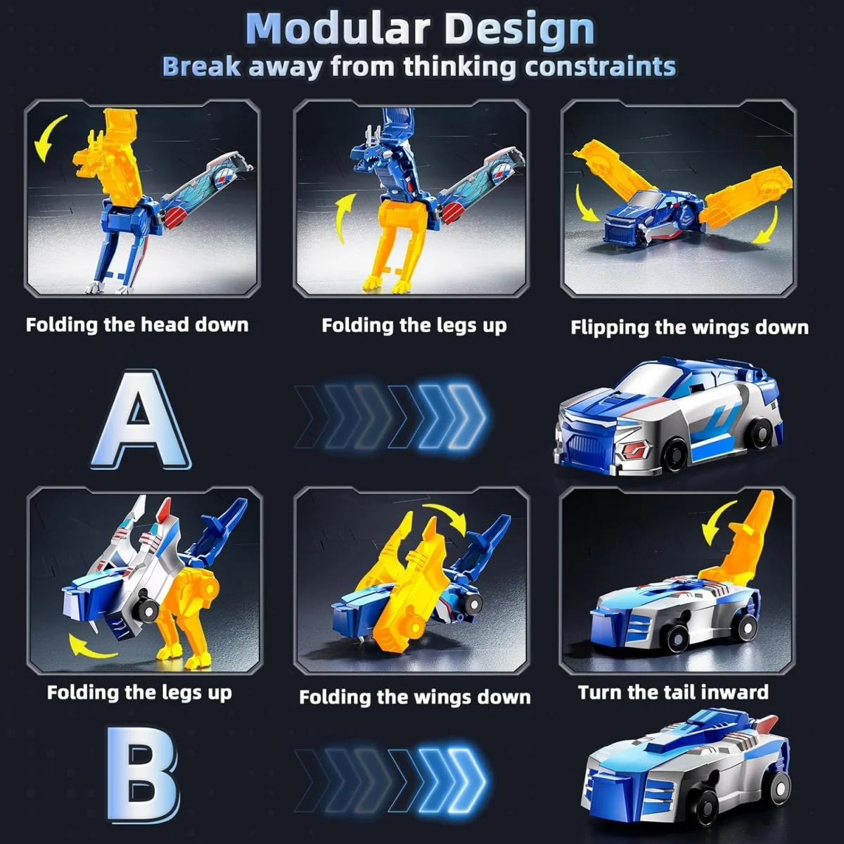 Collision Transforming Dinosaur Car Toy Magnetic Dinosaur Transformer Car Transform into Dinosaurs Fun Transforming Cars - Image 5