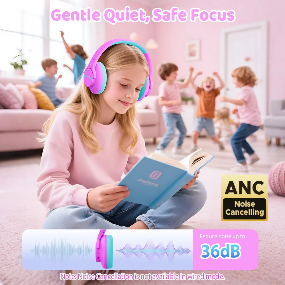 ANC Kids Wireless Headphones Noise Cancelling Bluetooth Earphones For School Travel Soundproof Headset Kids Protection Hearing - Image 2