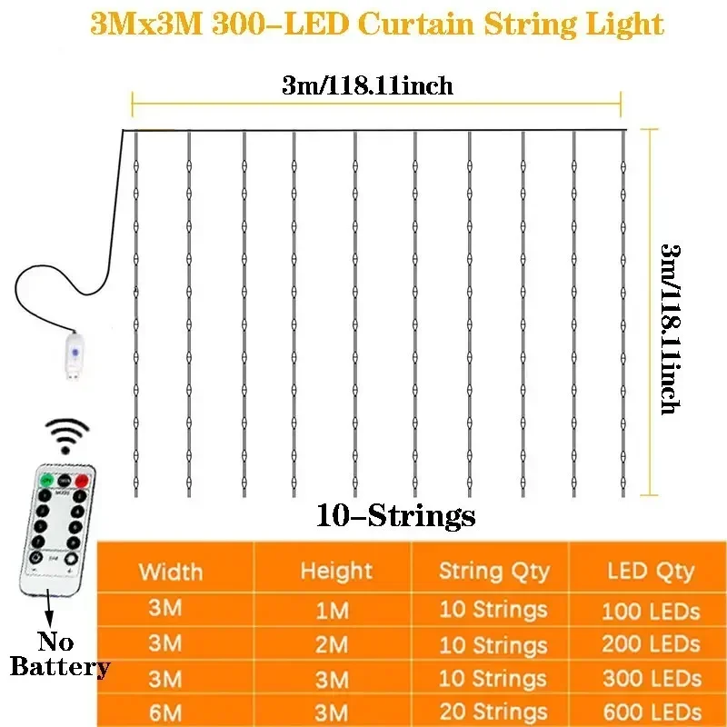 ستارة LED بطول 3/6 متر مع 8 أوضاع وتحكم عن بعد، أضواء للعطلات وحفلات الزفاف، لتزيين غرف النوم وغرف المعيشة، زينة رمضان - Image 6