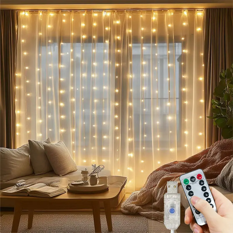 ستارة LED بطول 3/6 متر مع 8 أوضاع وتحكم عن بعد، أضواء للعطلات وحفلات الزفاف، لتزيين غرف النوم وغرف المعيشة، زينة رمضان - Image 2